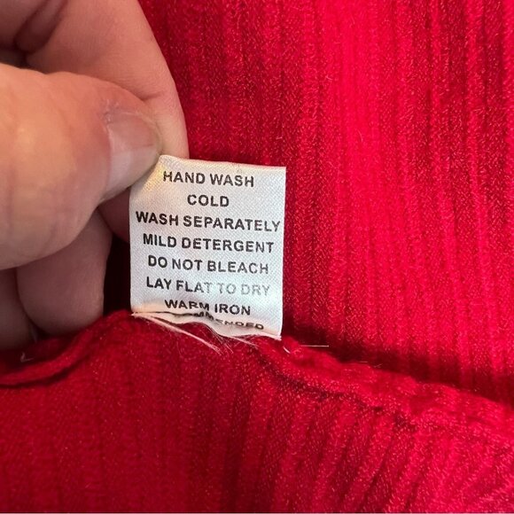 Joy Joy cardigan red knit ribbed frayed edge sweater size M/L - Picture 6 of 8